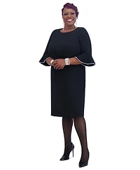 Kasper Kat Elbow-Sleeve Ruffled-Cuff Dress