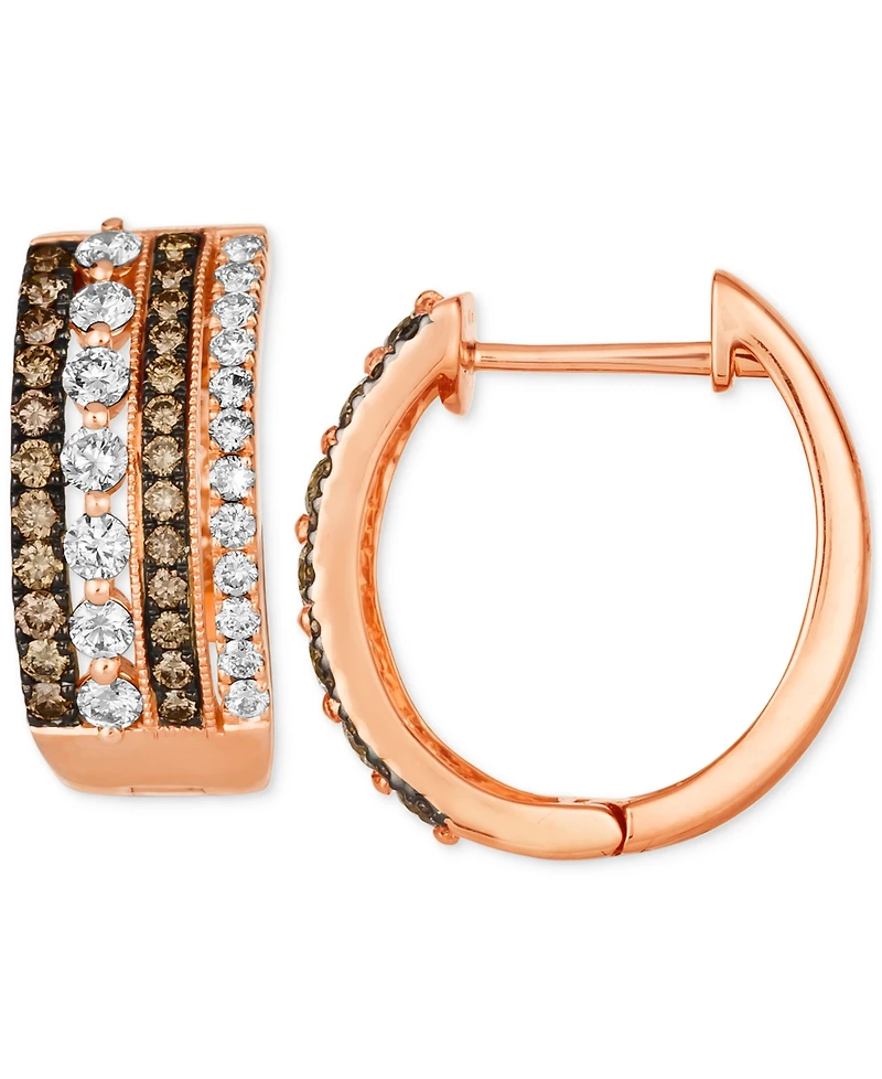 Le Vian Chocolate Diamond & Nude Diamond Multirow Small Hoop Earrings (1-1/4 ct. t.w.) in 14k Gold, 0.7" (Also Available in Rose Gold)