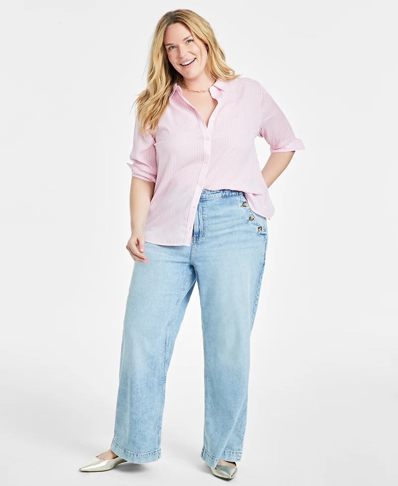 On 34th Trendy Plus Button-Front Crepe Shirt