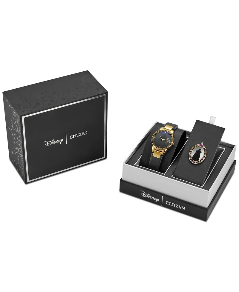 Citizen Eco-Drive Women's Disney Evil Queen Black Leather Strap Watch 30mm Gift Set