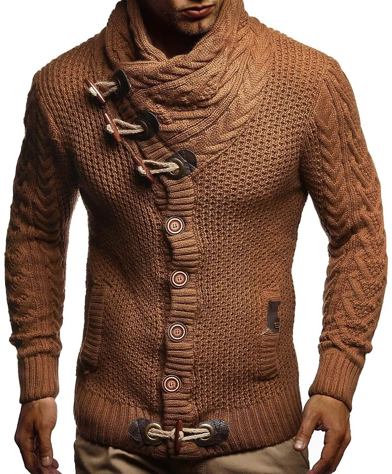 Leif Nelson Men's Knitted Turtleneck Jacket - Winter Cardigan Sweaters for Men