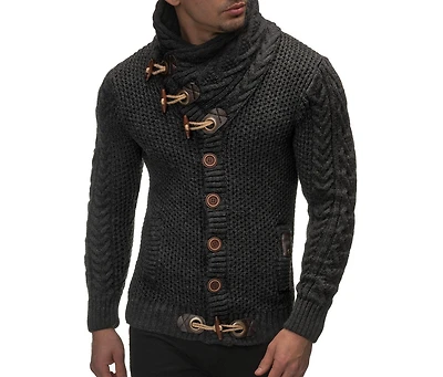 Leif Nelson Men's Knitted Turtleneck Jacket - Winter Cardigan Sweaters for Men