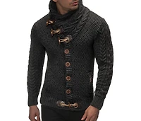 Leif Nelson Men's Knitted Turtleneck Jacket - Winter Cardigan Sweaters for Men