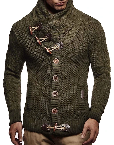 Leif Nelson Men's Knitted Turtleneck Jacket - Winter Cardigan Sweaters for Men