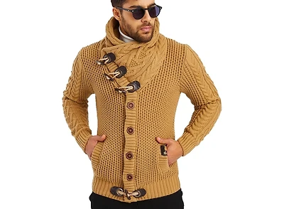Leif Nelson Men's Knitted Turtleneck Jacket - Winter Cardigan Sweaters for Men
