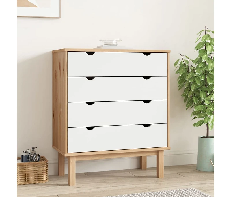 Drawer Cabinet Otta Brown&White 30.1"x15.6"x35.4" Solid Wood Pine