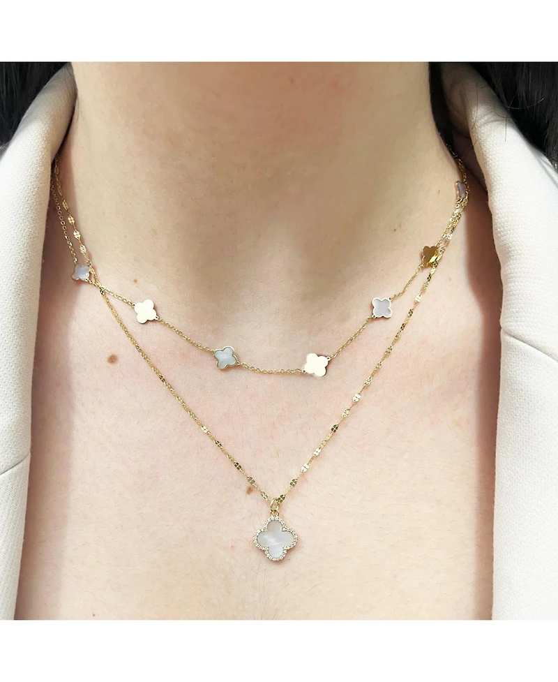 The Lovery Mother of Pearl Diamond Clover Charm 14K Gold