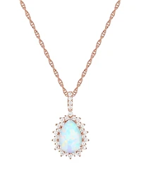 Lab-Grown Opal (1 ct. t.w.) & White Sapphire (1/2 18" Pendant Necklace 14k Rose Gold-Plated Sterling Silver (Also