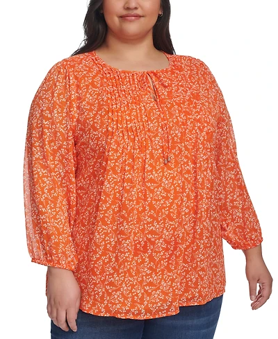Tommy Hilfiger Plus Pintucked Scoop-Neck Top