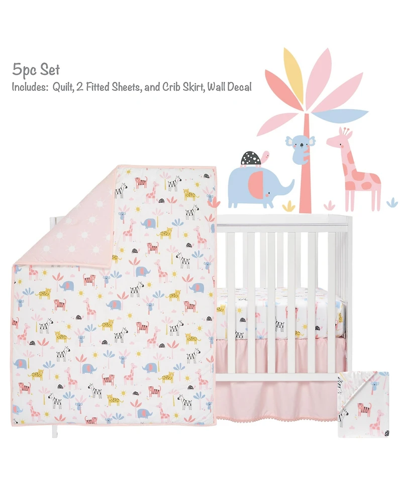 Lambs & Ivy Snuggle Jungle Pastel Safari Cotton Jersey 5-Piece Crib Bedding Set