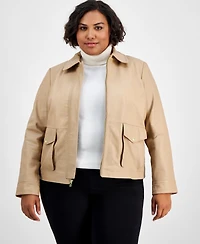 Cole Haan Plus Leather Zip-Front Collared Coat