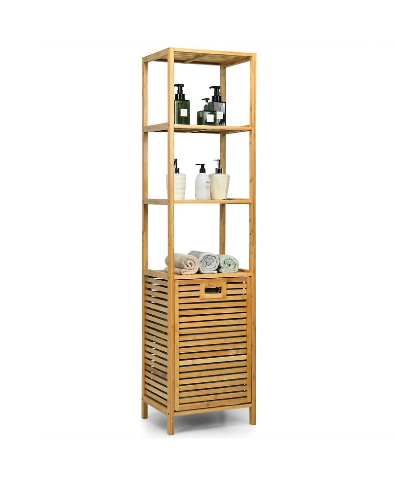 Tilt-out Laundry Hamper Bamboo Tower Hamper w/3-Tier Shelves
