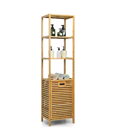 Tilt-out Laundry Hamper Bamboo Tower Hamper w/3-Tier Shelves