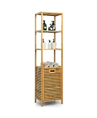 Tilt-out Laundry Hamper Bamboo Tower Hamper w/3-Tier Shelves