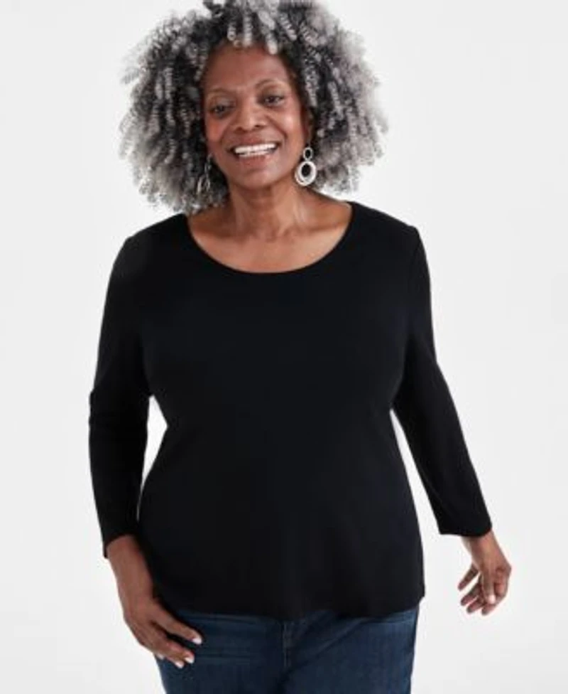 Womens Cotton Long Sleeve Scoop Neck Top Pp 4x Created For Macys