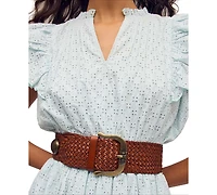 Sam Edelman Women's Western Leather Braided Concho Belt