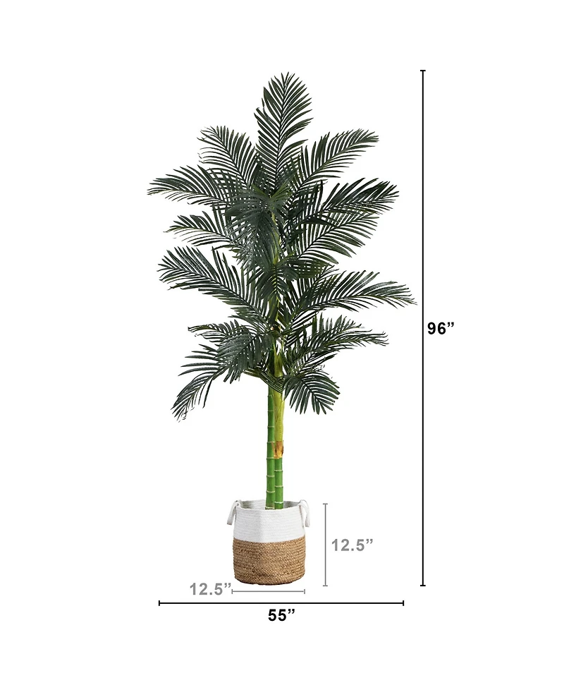 Nearly Natural 8ft. Golden Cane Artificial Palm Tree in Handmade Natural Cotton Planter