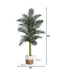 Nearly Natural 8ft. Golden Cane Artificial Palm Tree in Handmade Natural Cotton Planter