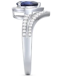 Lab-Grown Emerald (1/2 ct. t.w.) & White Sapphire (1/10 Pear Halo V Ring 14k Gold-Plated Sterling Silver (Also Additional Ge