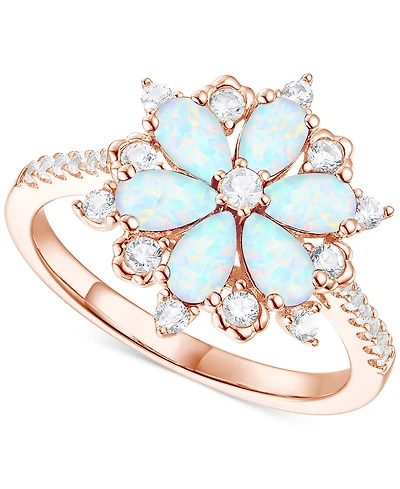 Lab-Grown Emerald (7/8 ct. t.w.) & White Sapphire (1/8 Flower Ring 14k Gold-Plated Sterling Silver (Also Additional Gemstone