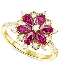 Lab-Grown Emerald (7/8 ct. t.w.) & White Sapphire (1/8 Flower Ring 14k Gold-Plated Sterling Silver (Also Additional Gemstone