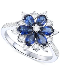 Lab-Grown Emerald (7/8 ct. t.w.) & White Sapphire (1/8 Flower Ring 14k Gold-Plated Sterling Silver (Also Additional Gemstone