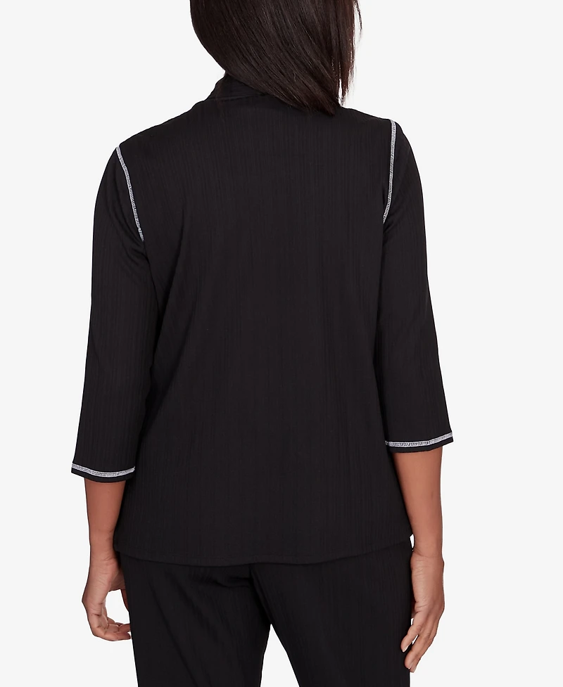 Alfred Dunner Women's Opposites Attract Ribbed Two In One Crew Neck Top