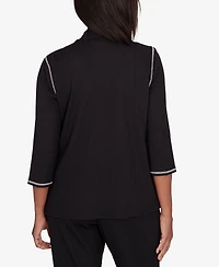 Alfred Dunner Women's Opposites Attract Ribbed Two In One Crew Neck Top