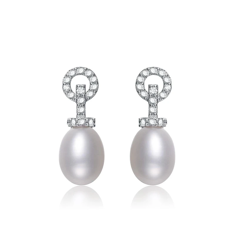 Sterling Silver White Gold Plated Cubic Zirconia Pearl Drop Earrings