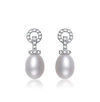 Sterling Silver White Gold Plated Cubic Zirconia Pearl Drop Earrings