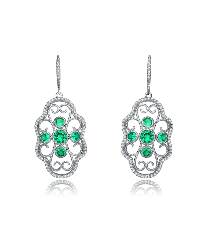 Classic Sterling Silver White Gold Plated with Round Cubic Zirconia Leverback Filigree Earrings