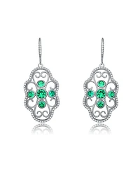 Classic Sterling Silver White Gold Plated with Round Cubic Zirconia Leverback Filigree Earrings