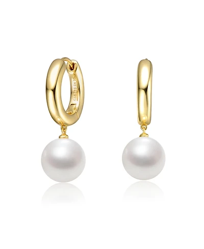Sterling Silver 14k Yellow Gold Plated White Pearl Drop Huggie Hoop Earrings