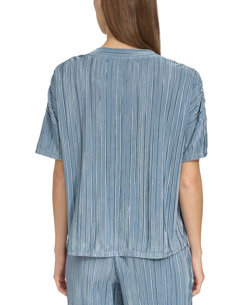 Andrew Marc Sport Women's Short-Sleeve Boxy Plisse Top