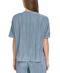 Andrew Marc Sport Women's Short-Sleeve Boxy Plisse Top