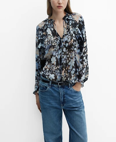 Mango Women's Floral-Print Flowy Blouse
