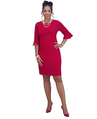 Kasper Kat Elbow-Sleeve Ruffled-Cuff Dress