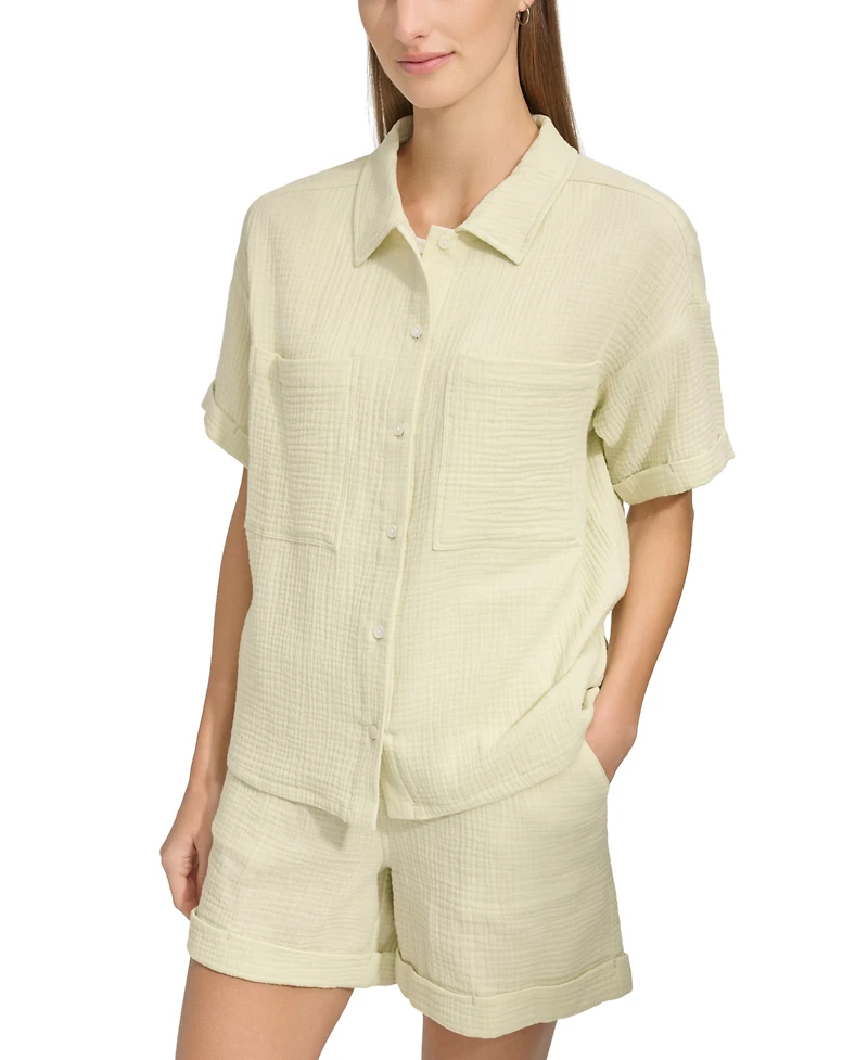 Andrew Marc Sport Women's Short-Sleeve Gauze Button-Front Camp Shirt