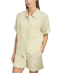 Andrew Marc Sport Women's Short-Sleeve Gauze Button-Front Camp Shirt