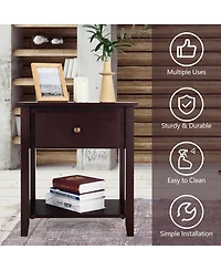 Sugift Nightstand with Drawer and Storage Shelf for Bedroom