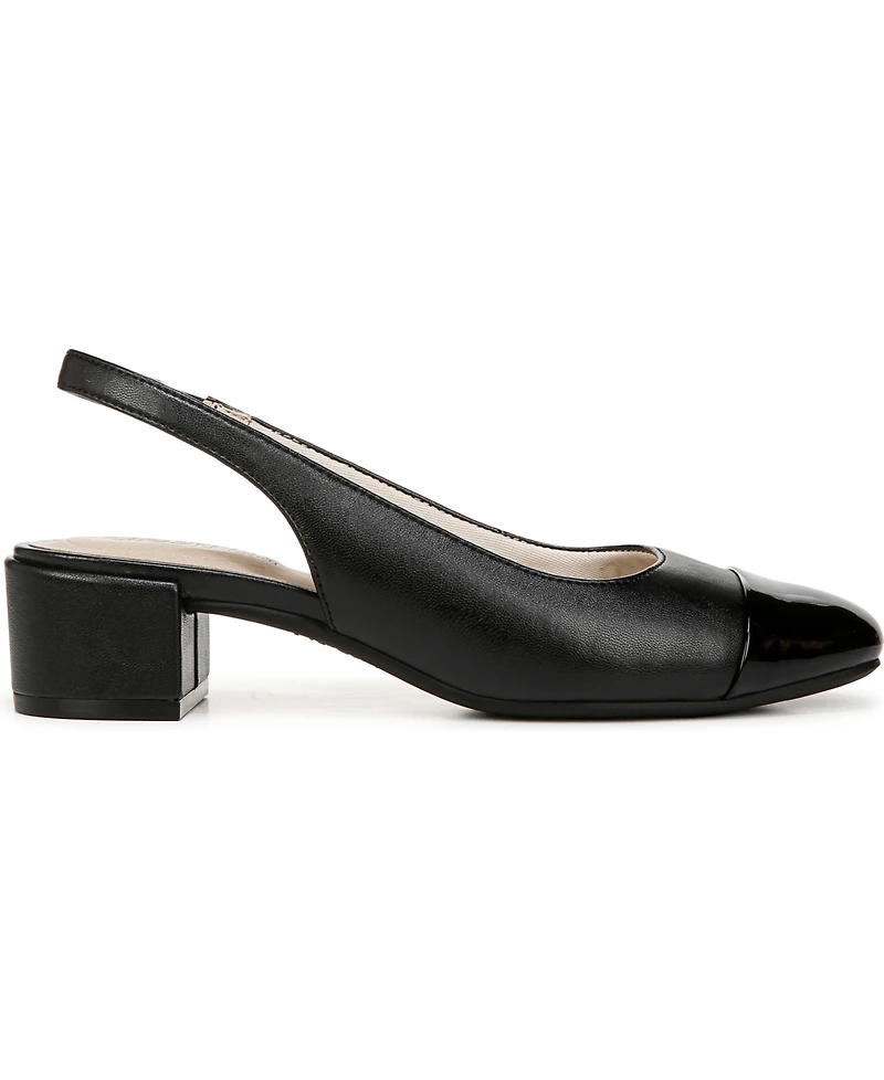 LifeStride Women's Becoming Round Cap Toe Block Heel Slingback Pumps