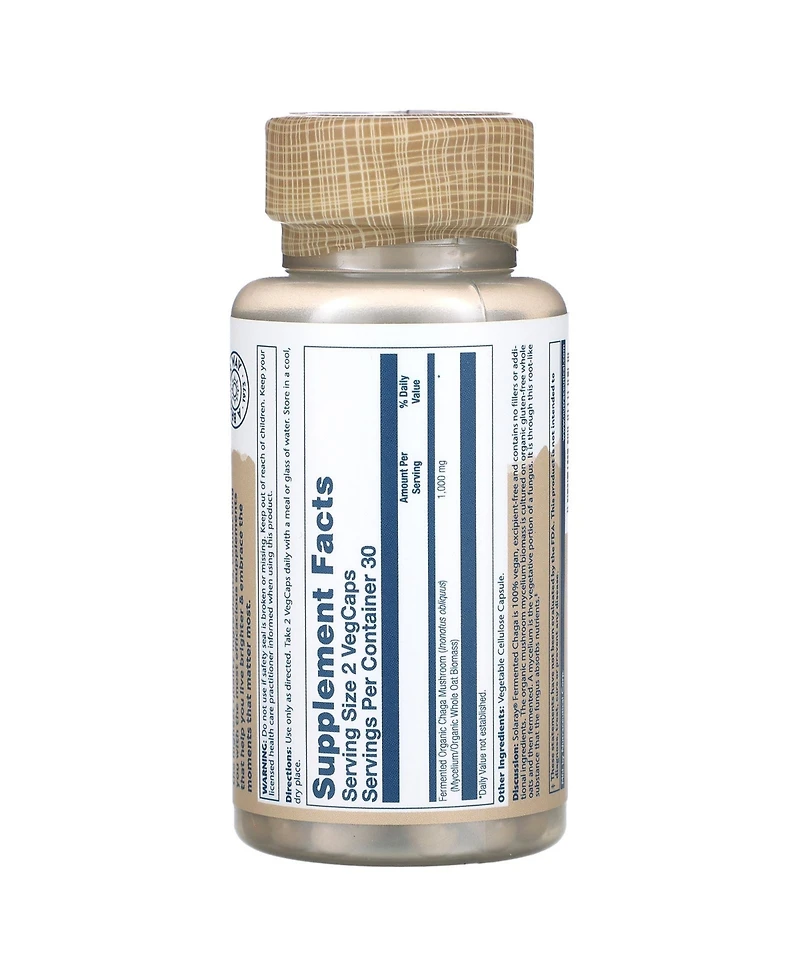 Solaray Fermented Chaga Mushrooms - 60 VegCaps (500 mg per Capsule)