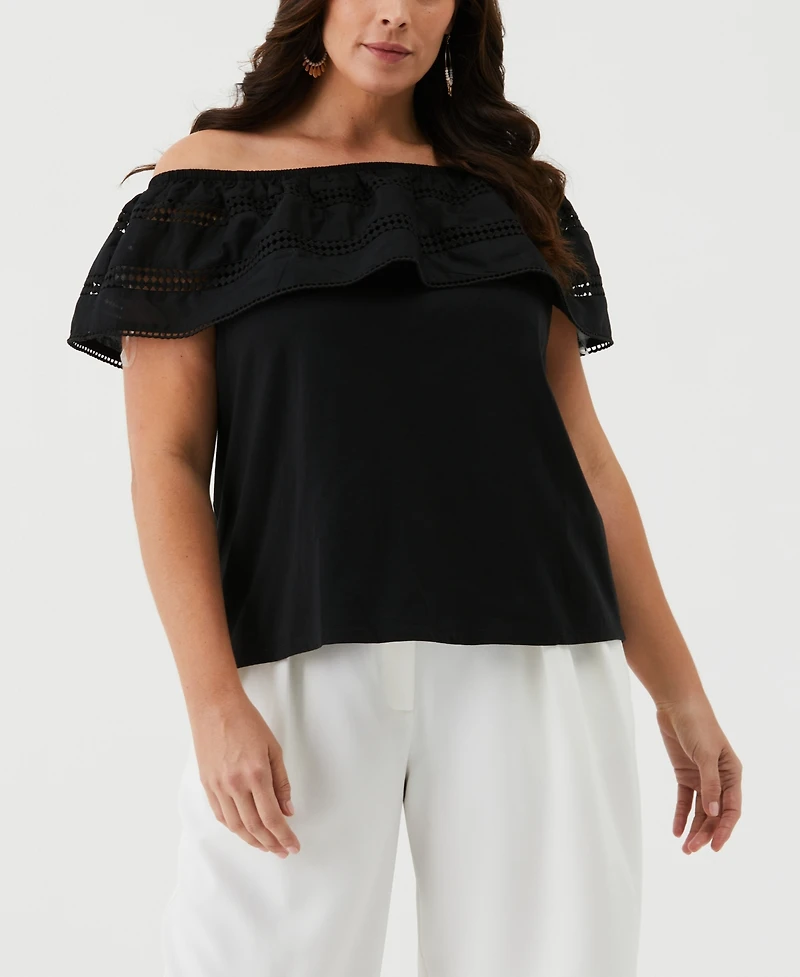 Ella Rafaella Plus Embroidered Off the Shoulder Top