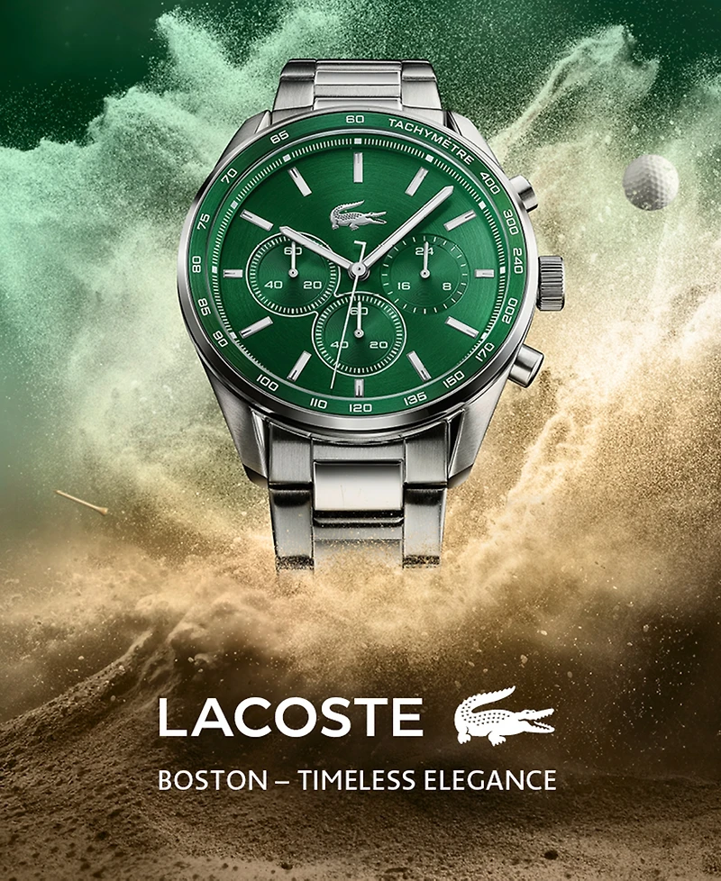 Lacoste Men's Boston Chronograph Silver-tone Stainless Steel Bracelet Watch 42mm
