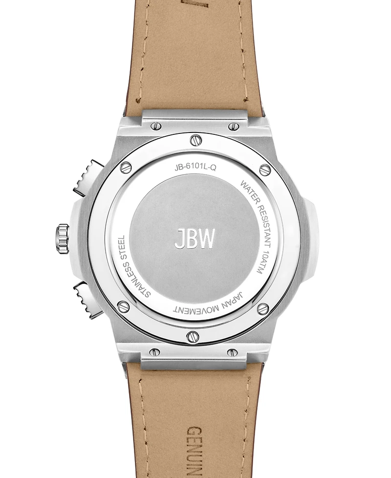 Jbw Men's Saxon Multifunction Brown Genuine Leather Watch, 48mm