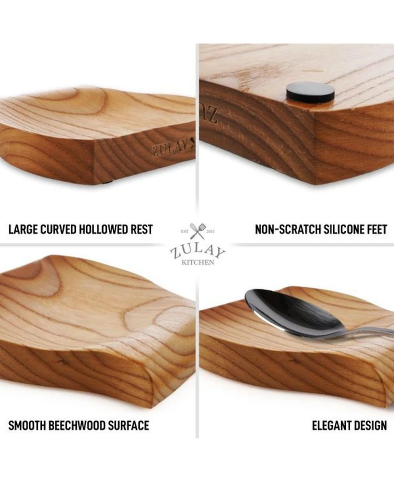 Zulay Kitchen Wood Spoon Rest For - Smooth Wooden Holder Stovetop