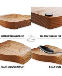 Zulay Kitchen Wood Spoon Rest For - Smooth Wooden Holder Stovetop