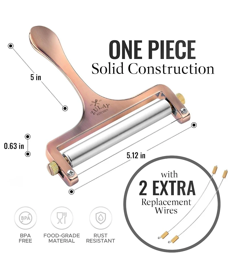 Stainless Steel Wire Cheese Slicer - Adjustable Hand Held Cutter with 2 Extra Wires