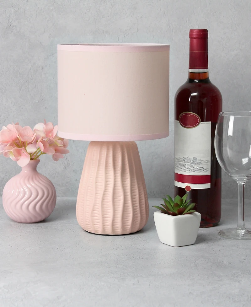 Simple Designs 11.02" Traditional Mini Modern Ceramic Texture Pastel Accent Bedside Table Desk Lamp with Matching Fabric Shade