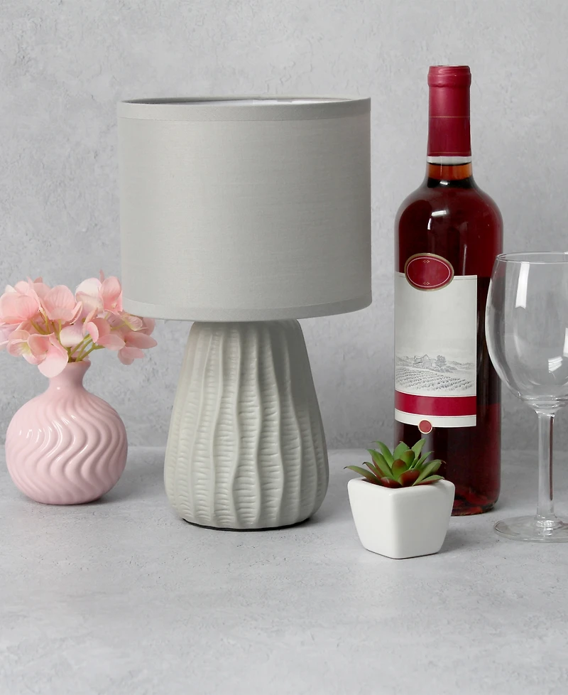 Simple Designs 11.02" Traditional Mini Modern Ceramic Texture Pastel Accent Bedside Table Desk Lamp with Matching Fabric Shade